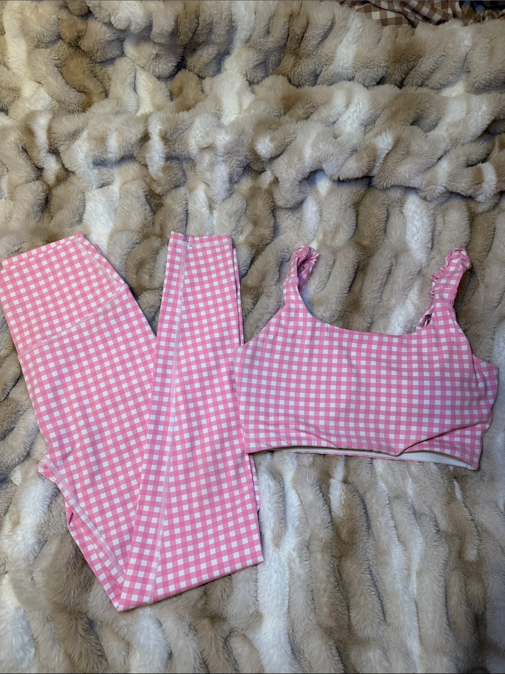 Pink Gingham Crop Top and Leggings Set - Women